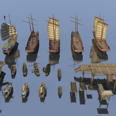 中式渔船古船帆船 