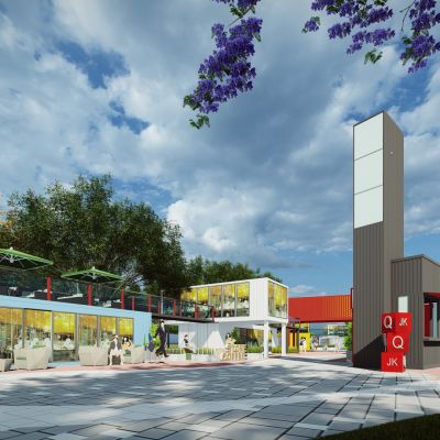 工业风集装箱改造民宿商业街步行街广场外摆咖啡吧创意街区景观