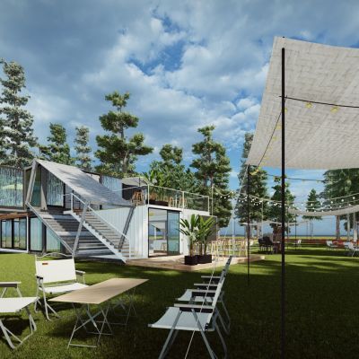 工业风集装箱改造民宿商业街步行街广场外摆咖啡吧创意街区景观