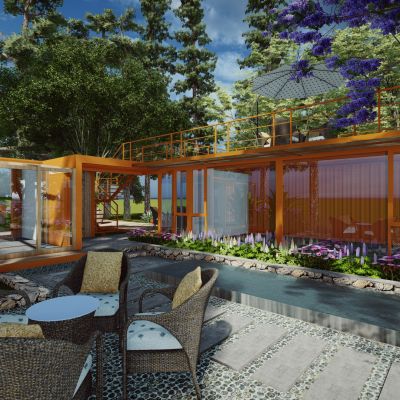 工业风集装箱改造民宿商业街步行街广场外摆咖啡吧创意街区景观