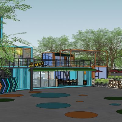 工业风集装箱改造民宿商业街步行街广场外摆咖啡吧创意街区景观