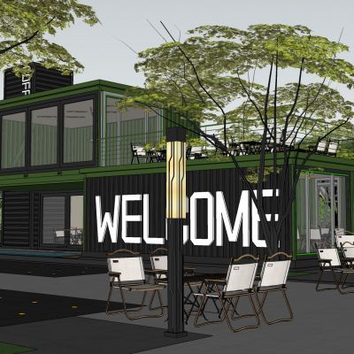 工业风集装箱改造民宿商业街步行街广场外摆咖啡吧创意街区景观