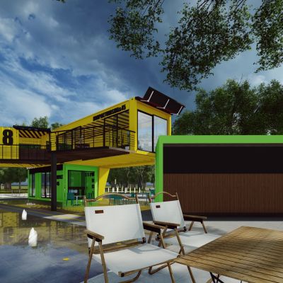 工业风集装箱改造民宿商业街步行街广场外摆咖啡吧创意街区景观