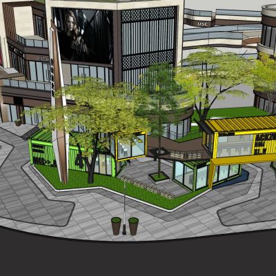 工业风集装箱改造民宿商业街步行街广场外摆咖啡吧创意街区景观