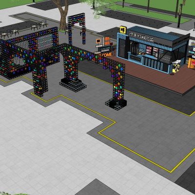 工业风集装箱改造民宿商业街步行街广场外摆咖啡吧创意街区景观