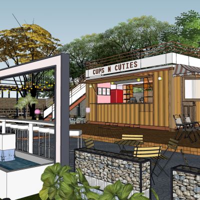 工业风集装箱改造民宿商业街步行街广场外摆咖啡吧创意街区景观