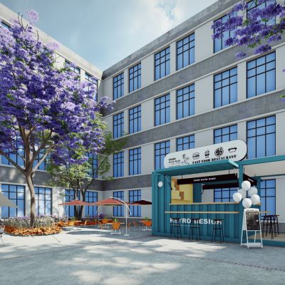 工业风集装箱改造民宿商业街步行街广场外摆咖啡吧创意街区景观