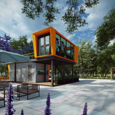 工业风集装箱改造民宿商业街步行街广场外摆咖啡吧创意街区景观