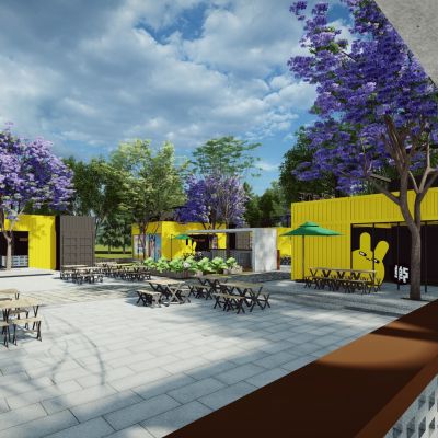 工业风集装箱改造民宿商业街步行街广场外摆咖啡吧创意街区景观