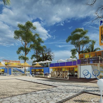 工业风集装箱改造民宿商业街步行街广场外摆咖啡吧创意街区景观