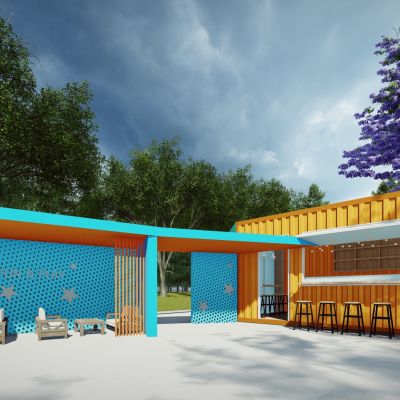 工业风集装箱改造民宿商业街步行街广场外摆咖啡吧创意街区景观