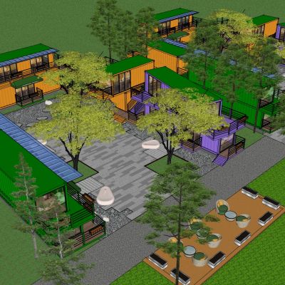 工业风集装箱改造民宿商业街步行街广场外摆咖啡吧创意街区景观