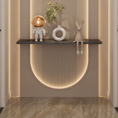 奶油 简约风 弧形造型 爱马仕橙 格栅板 走廊端景 玄关