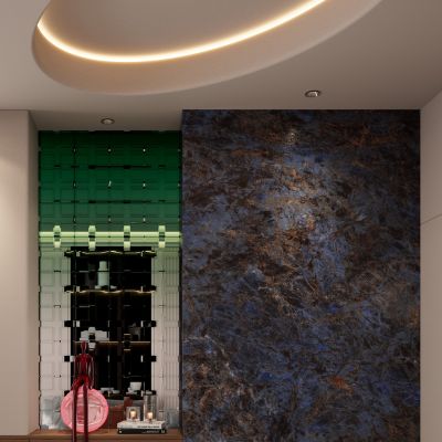 意式 轻奢风 椭圆顶 奢石 渐变玻璃 入户隔断 玄关