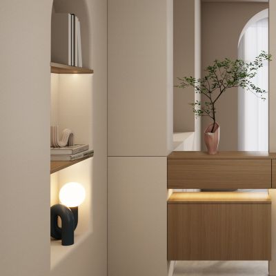 北欧 奶油风 弧形壁龛 弧形隔断 无主灯 入户隔断 玄关