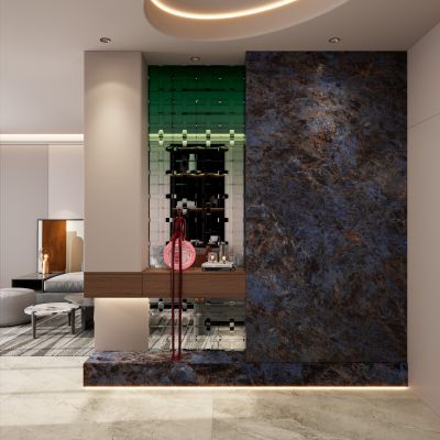 意式 轻奢风 椭圆顶 奢石 渐变玻璃 入户隔断 玄关