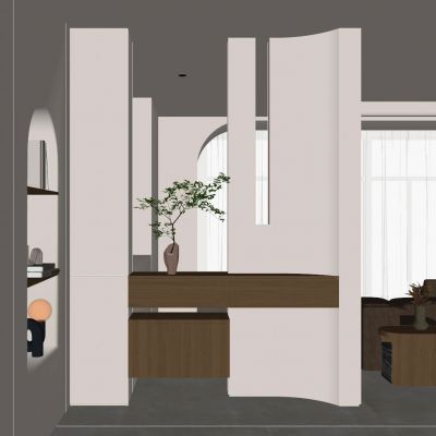 北欧 奶油风 弧形壁龛 弧形隔断 无主灯 入户隔断 玄关