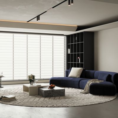 现代奶油家居客厅 横厅 黑白客厅 无主灯客厅 大平层客厅