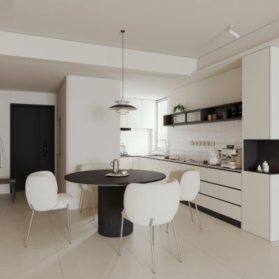 现代极简黑白家居餐厅  圆桌餐厅 开放式餐厅 圆餐桌椅