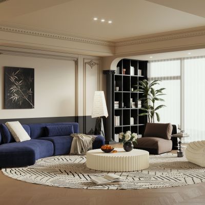 法式家居客厅 横厅 大平层客厅 黑白灰客厅 无主灯客厅