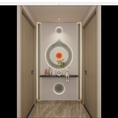 奶油 简约风 弧形造型 爱马仕橙 格栅板 走廊端景 玄关