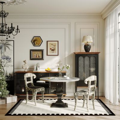 法式复古家居餐厅 圆桌餐厅 开放式餐厅 法式圆餐桌椅