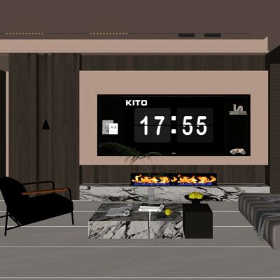 意式 轻奢风 内嵌电视 无主灯 火焰壁龛 弧形壁龛 别墅客厅 玄关电视一体柜