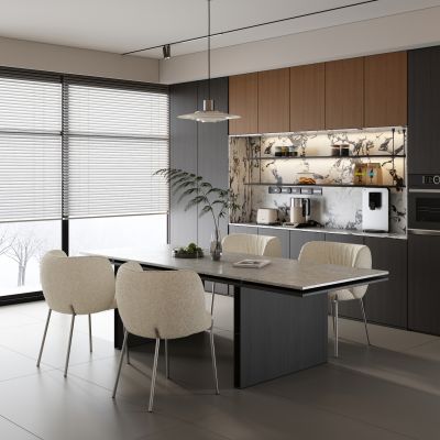 现代极简餐厅 开放式餐厅 现代简约餐厅 条形餐桌椅