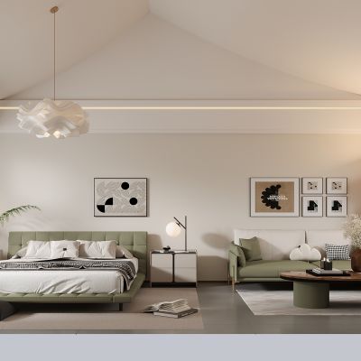 现代民宿卧室，斜顶卧室