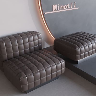  意式极简真皮沙发 模块沙发棋盘格