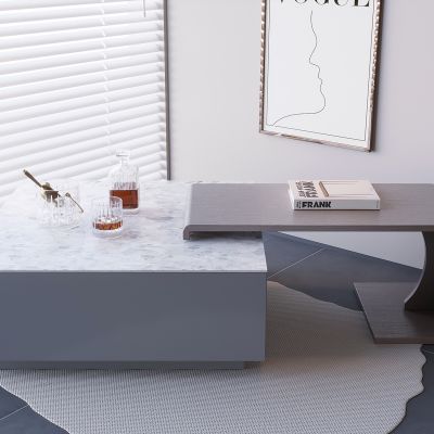 北欧岩板茶几组合 轻奢伸缩茶几 大理石茶几