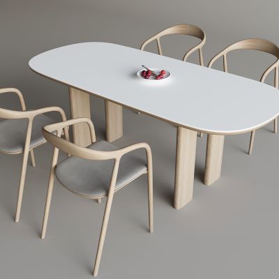 奶油风餐桌椅组合 实木餐桌椅扶手椅