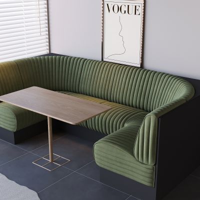 转角卡座软包沙发 弧形卡座沙发实木桌