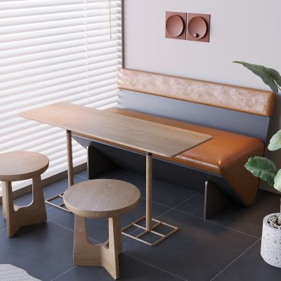 卡座软包沙发 实木餐桌椅圆凳