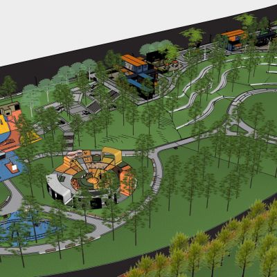 现代市政体育运动公园沿街市民健身广场景观街头口袋景观带公园