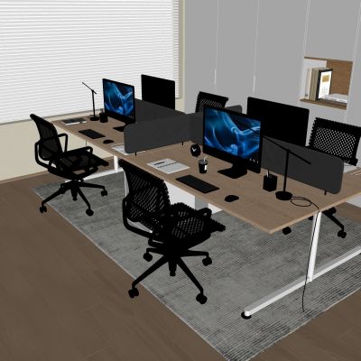 实木办公桌旋转椅 苹果台式电脑 鼠标键盘极简台灯