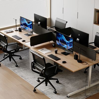 实木办公桌旋转椅 苹果台式电脑 鼠标键盘极简台灯