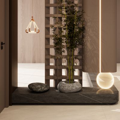 意式 轻奢风 实木造型 弧形造型 透景 无主灯 入户隔断 玄关