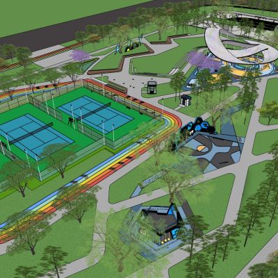 现代市政体育运动公园沿街市民健身广场景观街头口袋景观带公园