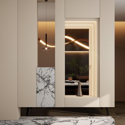 意式 轻奢风 斯卡帕叠级 透景 端景柜 入户隔断 玄关