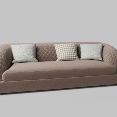 现代布艺菱形纹多人沙发