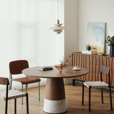 侘寂复古餐桌椅 圆餐桌椅 侘寂复古圆餐桌椅 实木圆餐桌椅3D模型