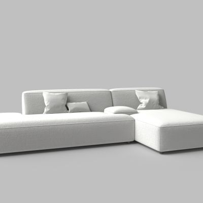 现代多人L型白色布艺沙发
