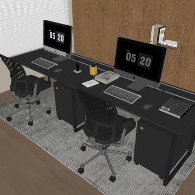 实木办公桌旋转椅 苹果台式电脑 鼠标键盘书本书籍