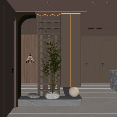 意式 轻奢风 月球灯 几何造型 悬浮顶 鞋柜 入户隔断 玄关