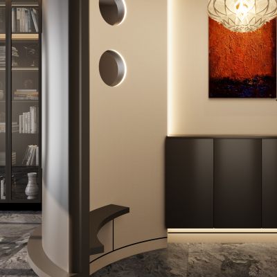 意式 轻奢风 圆弧 怀抱式 水晶吊灯 入户隔断 玄关 