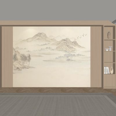 新中式客厅背景墙SU模型