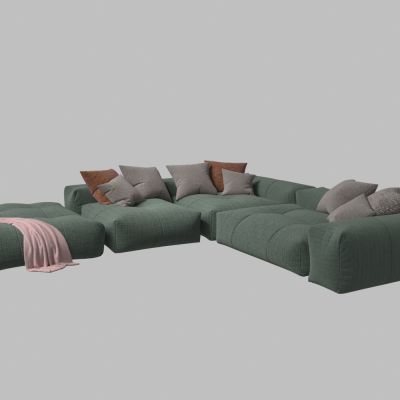 现代布艺L型多人休闲沙发