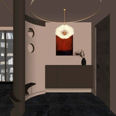 意式 轻奢风 圆弧 怀抱式 水晶吊灯 入户隔断 玄关 