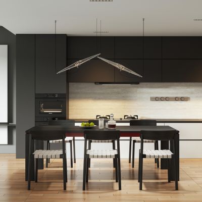 现代极简家居餐厅 黑白灰餐厅 开放式餐厅  现代餐桌椅